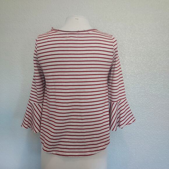 Deletta Red & White Striped Blouse with Bell Sleeves Size S - Picture 8 of 11
